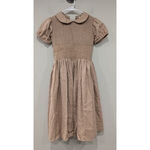 Fleurisse France Light Brown Smocked Tie Waist Virgin Wool Silk Dress 12 Years